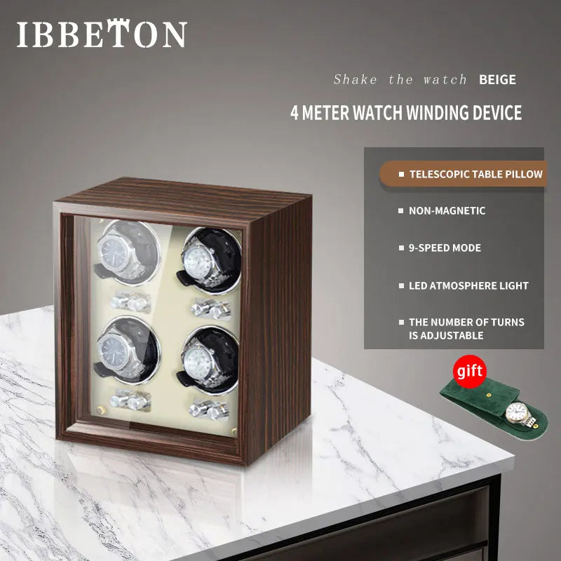 IBBETON Brand Luxury Wood Watch Winder High-End Leather Automatic Watches Box with Mabuchi Motor Watch Cabinet Clock Storage Box