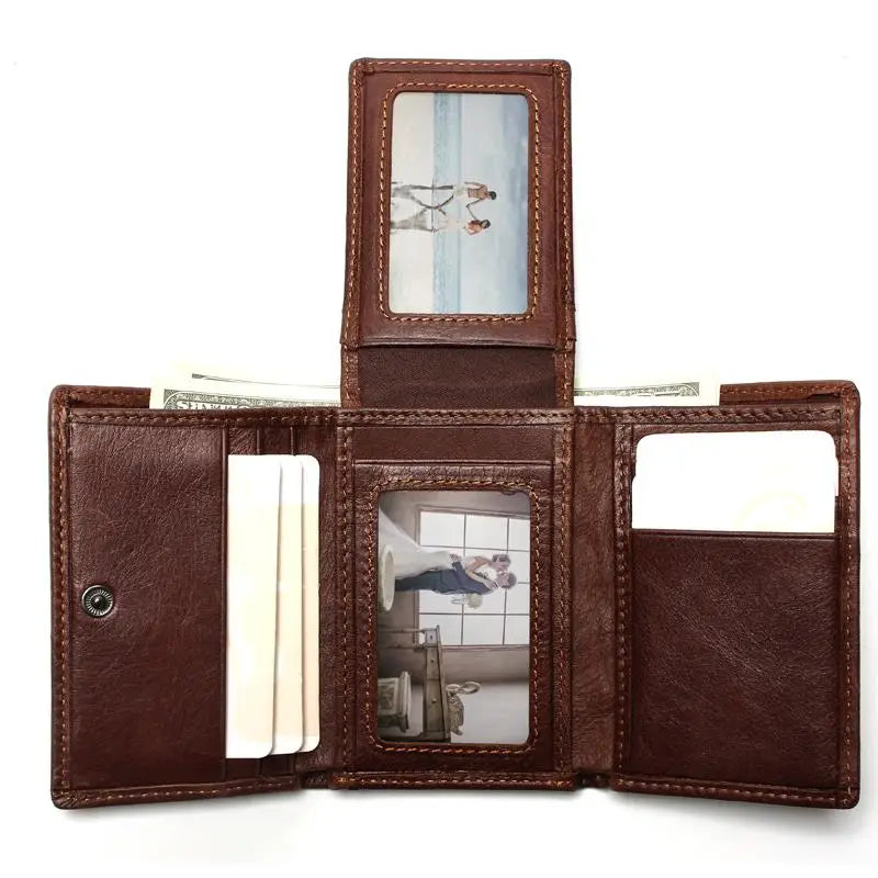 RFID Wallet Antitheft Scanning Leather Hasp Leisure Men's Slim Mini Case Credit Card Trifold Purse