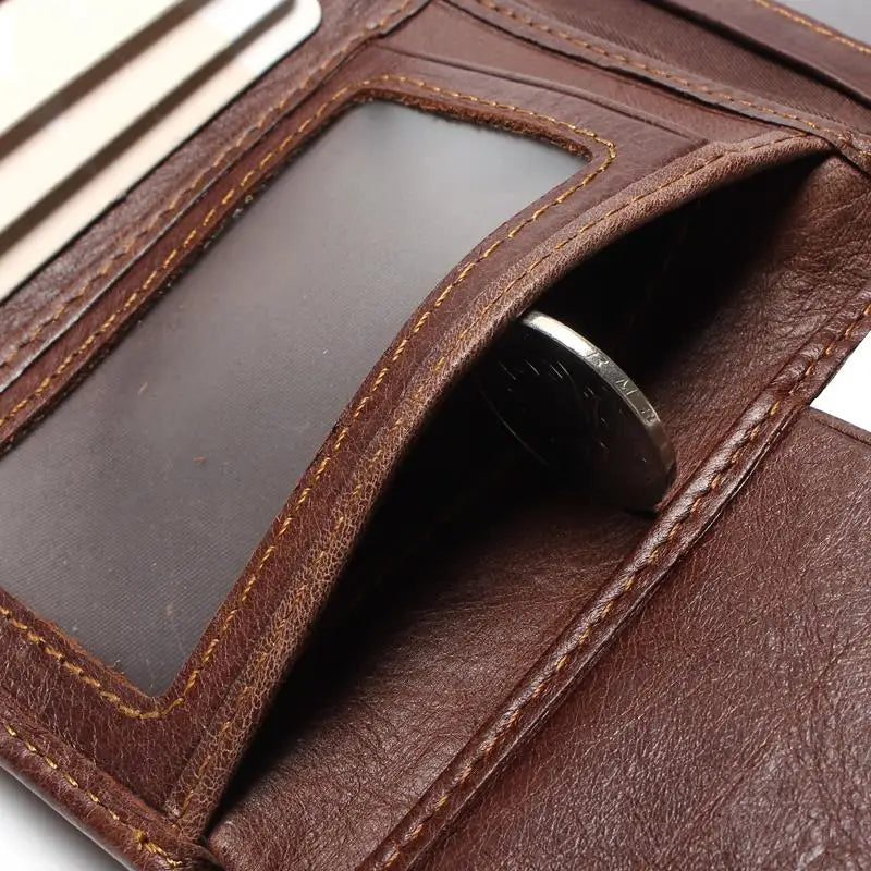 RFID Wallet Antitheft Scanning Leather Hasp Leisure Men's Slim Mini Case Credit Card Trifold Purse