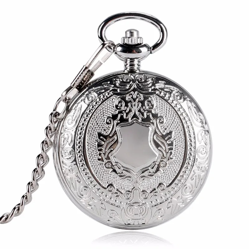 Luxury Silver Shield Pattern Round Dial Mechanical Pocket Watch Casual Antique Fob Watch For Men Women montre de poche mécanique