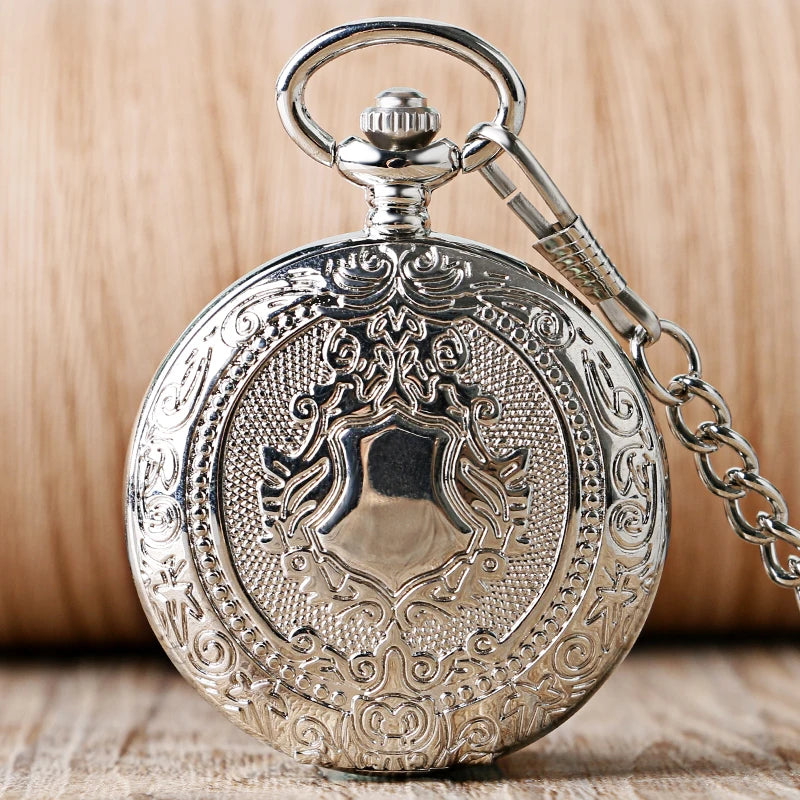 Luxury Silver Shield Pattern Round Dial Mechanical Pocket Watch Casual Antique Fob Watch For Men Women montre de poche mécanique