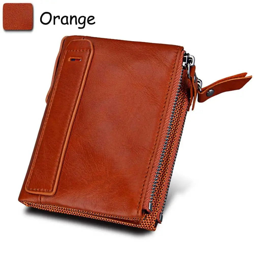 Genuine Cow Leather Men Wallets RFID Double Zipper Card Holder High Quality Male Wallets Purse Vintage Coin Holder Men Wallets