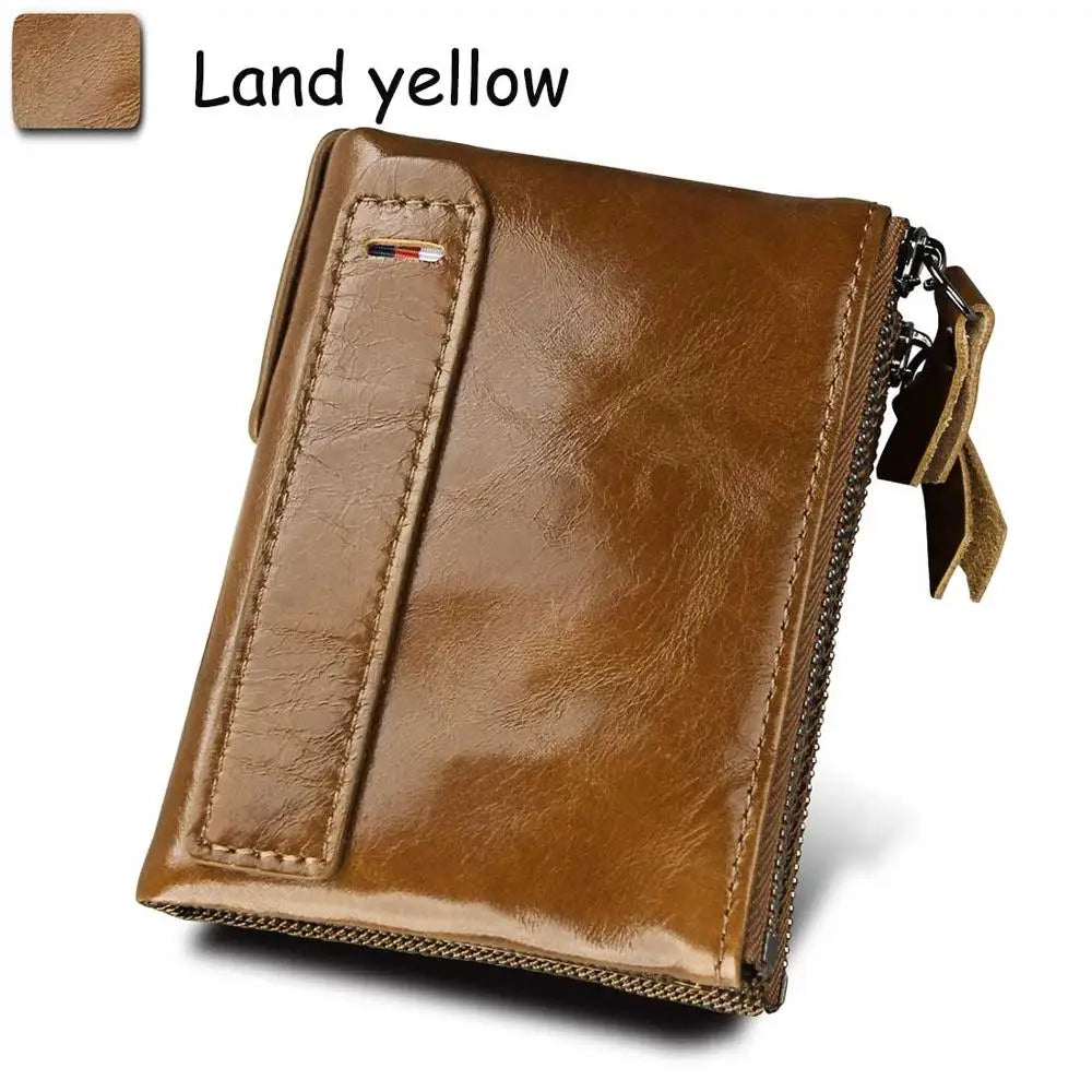 Genuine Cow Leather Men Wallets RFID Double Zipper Card Holder High Quality Male Wallets Purse Vintage Coin Holder Men Wallets