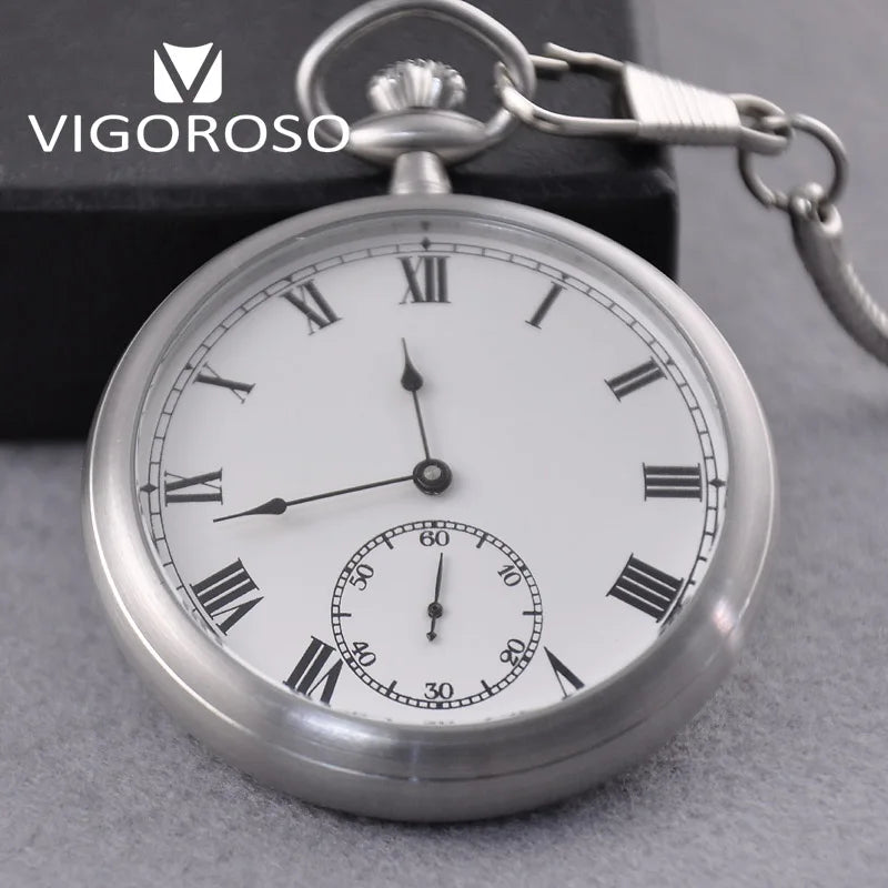 VIGOROSO Water Resistance Full Steel Imperial Pocket Watch Mechanical Wind up Vintage Antique Clock Honed Stainless Original Box