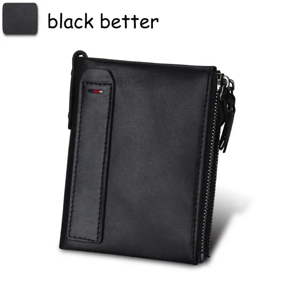 Genuine Cow Leather Men Wallets RFID Double Zipper Card Holder High Quality Male Wallets Purse Vintage Coin Holder Men Wallets
