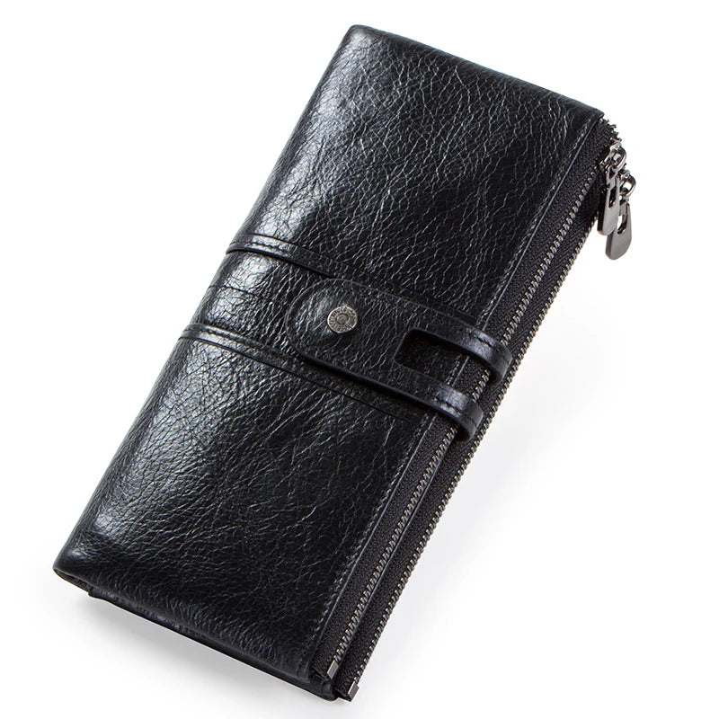 CONTACT'S genuine leather men long wallet lady purse card holder clutch with coin pocket zipper money bag for phone male wallets