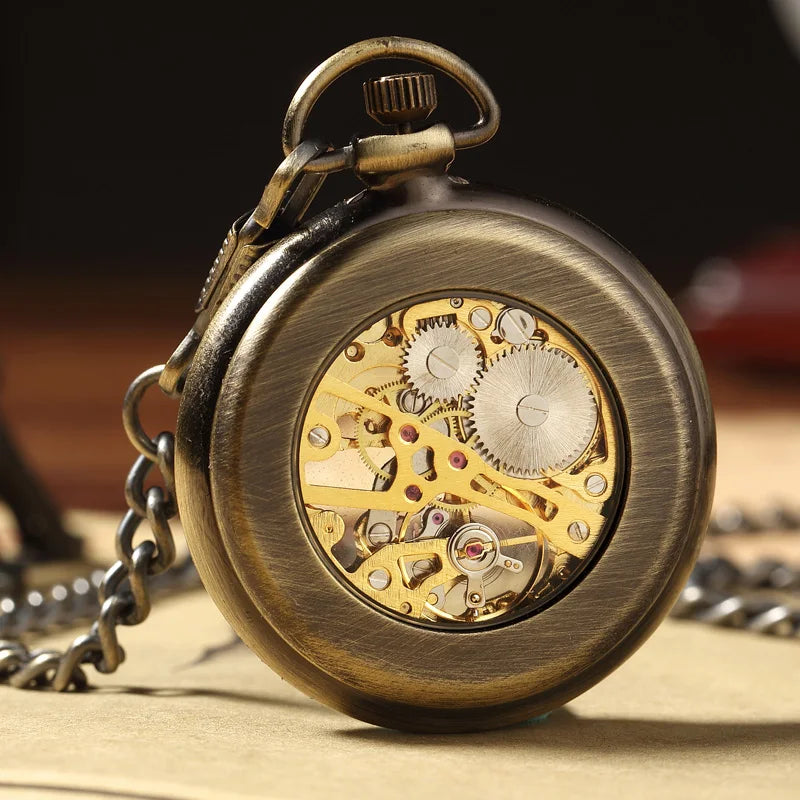 Luxury Retro Mechanical Pocket Watch Chain Skeleton Luxury Hand Winding Metal Fob Clock Relogio De Bolso Gifts For Men Woman