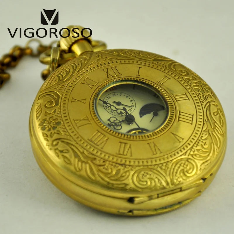 Imperial Pocket Watch Pure Copper Antique 1882 Vintage Mechanical Hand wind 12/24 Hour Moon phase Tourbillion Collectible