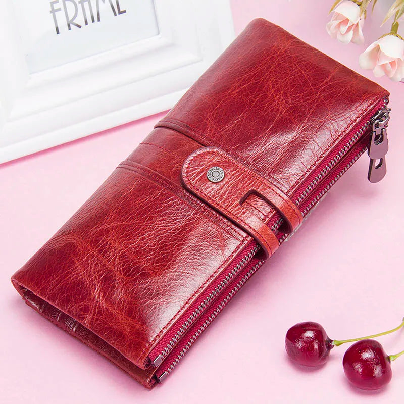 CONTACT'S genuine leather men long wallet lady purse card holder clutch with coin pocket zipper money bag for phone male wallets