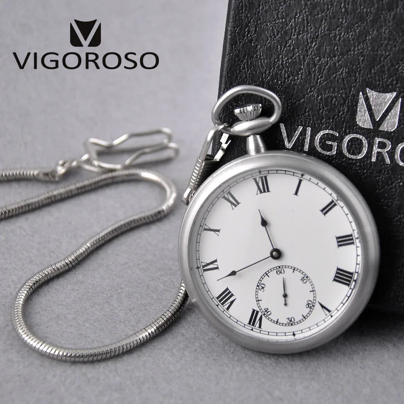 VIGOROSO Water Resistance Full Steel Imperial Pocket Watch Mechanical Wind up Vintage Antique Clock Honed Stainless Original Box
