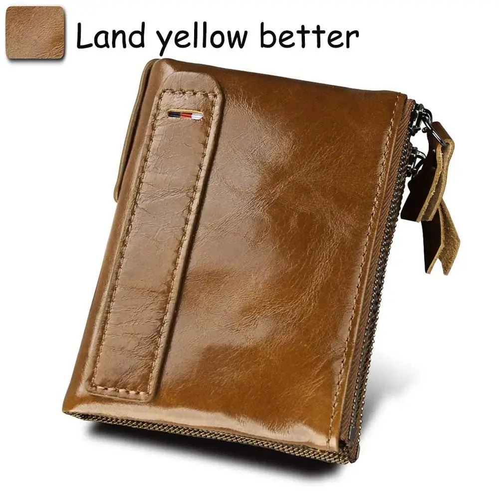 Genuine Cow Leather Men Wallets RFID Double Zipper Card Holder High Quality Male Wallets Purse Vintage Coin Holder Men Wallets