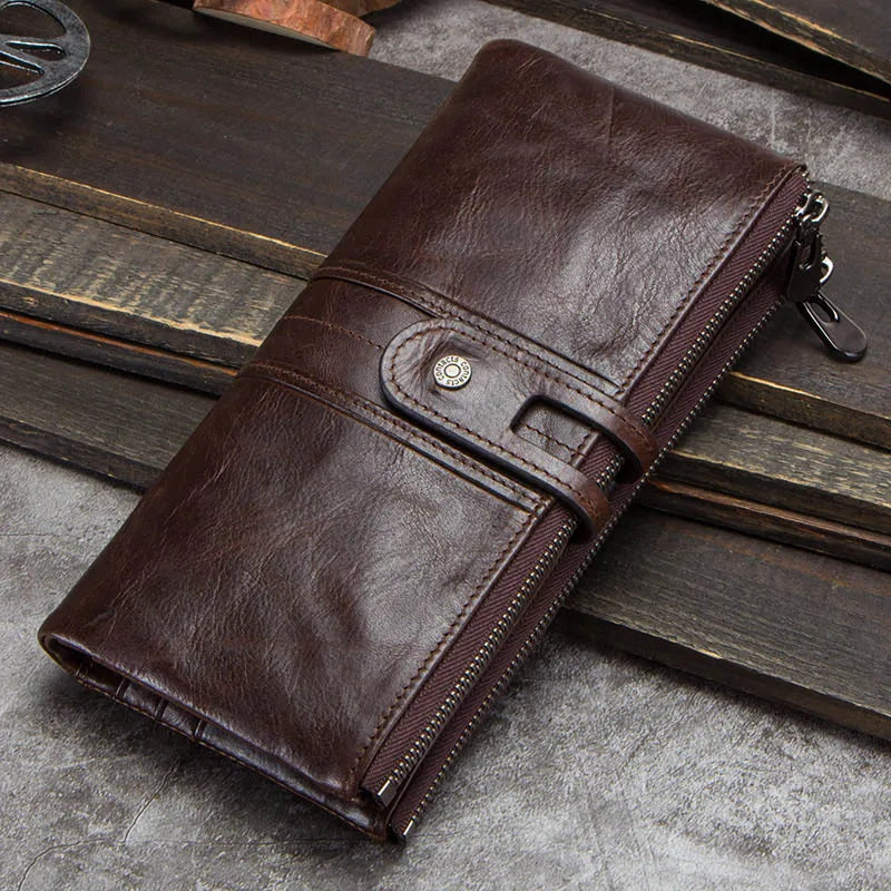 CONTACT'S genuine leather men long wallet lady purse card holder clutch with coin pocket zipper money bag for phone male wallets