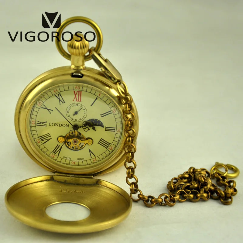 Imperial Pocket Watch Pure Copper Antique 1882 Vintage Mechanical Hand wind 12/24 Hour Moon phase Tourbillion Collectible