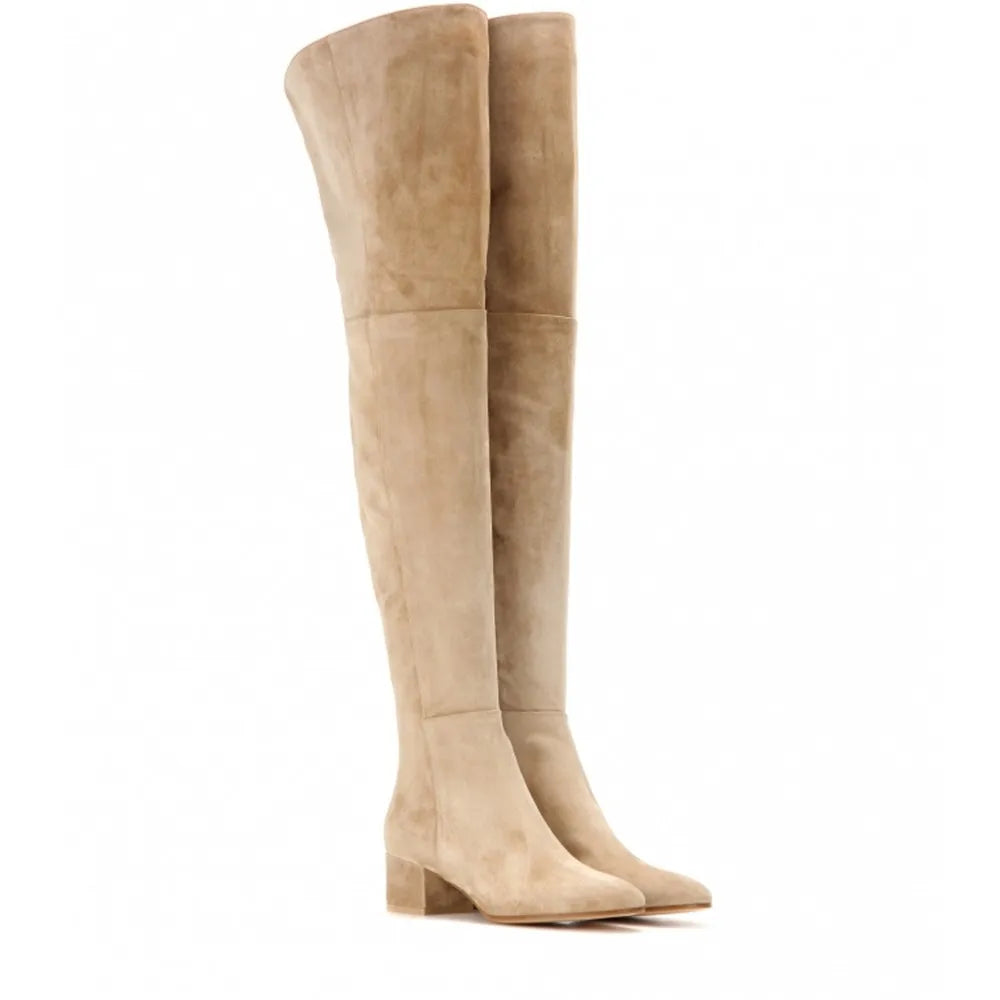 ASUMER black gray fashion women boots square heel cow suede ladies boots zipper square heel leather over the knee boots