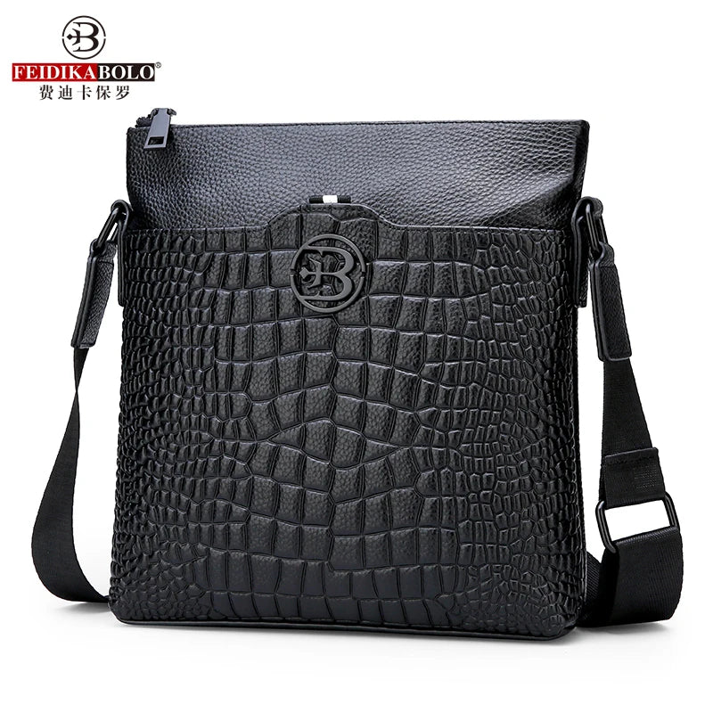 Feidikabolo New First Layer Cowhide Man Bag Crocodile Pattern Men's Shoulder Bag Personality Casual Wild Shoulder Messenger Bag