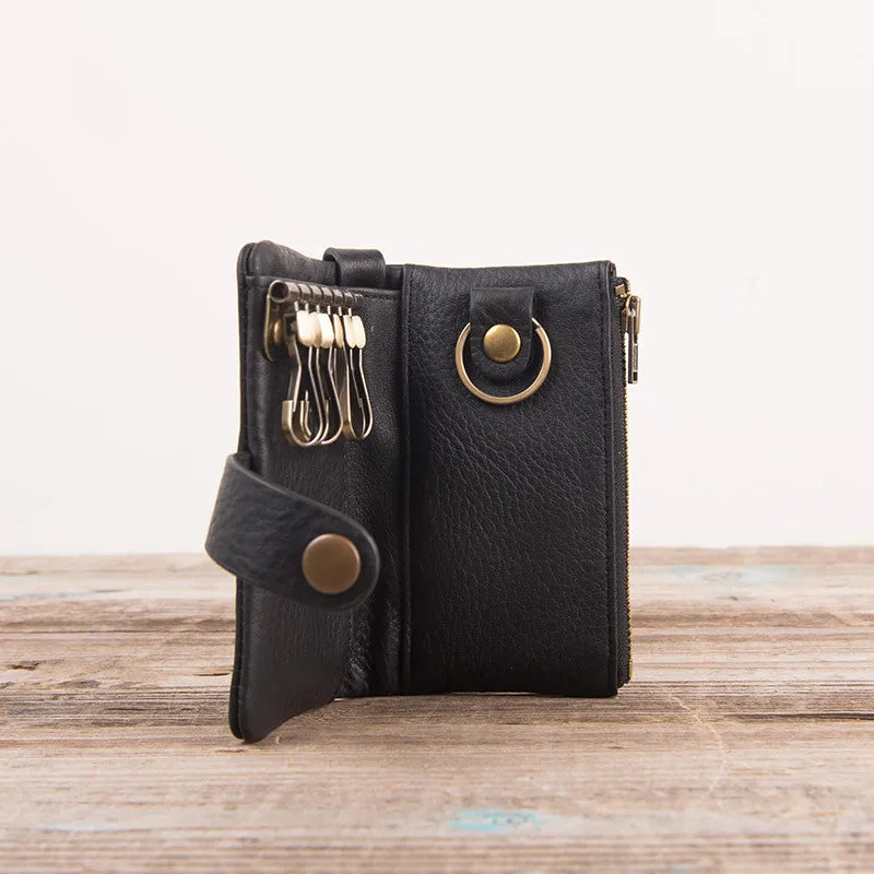 100% Genuine Leather Key Wallet Male Vintage Coin Purse Unisex Solid Key Men Key Holder Organizer Housekeeper Keys Bag