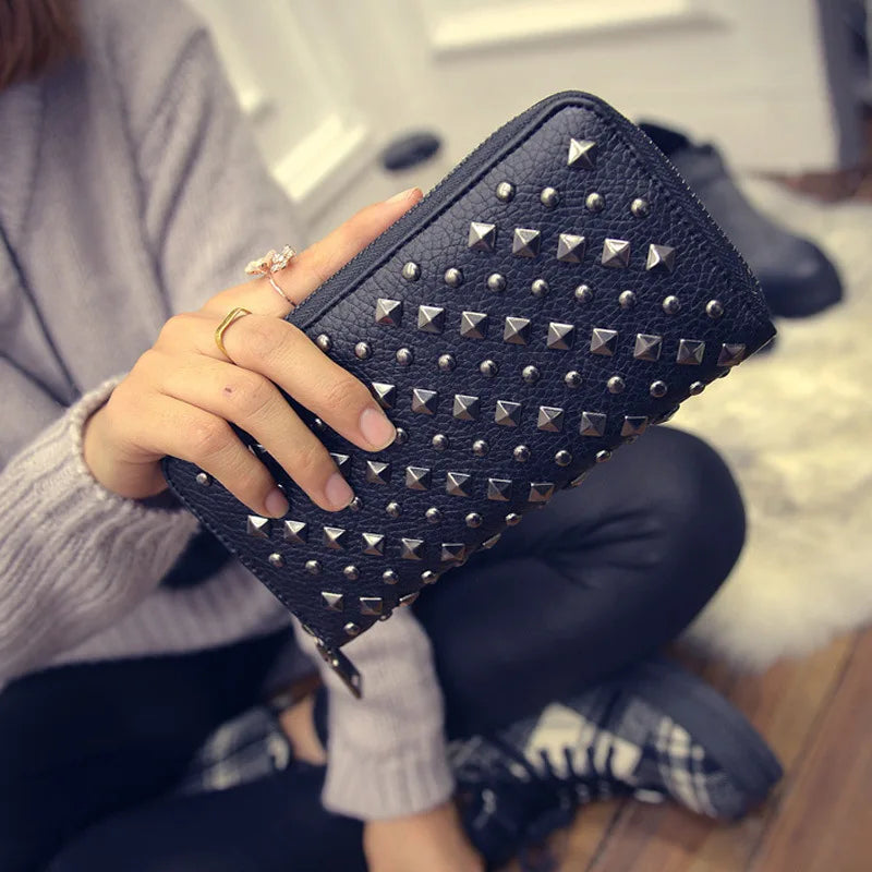 Luxury Rivet Wallet for Women, Female Purses, Designer Brand, Wallets for Women, 2024