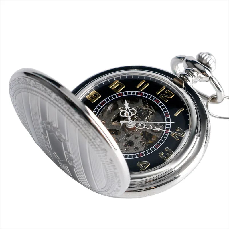 TOP Sales Silver Steampunk Skeleton Automatic Mechanical Pocket Watch with Chain Erkek Kol Saati Watches Men Unisex Gifts Clock