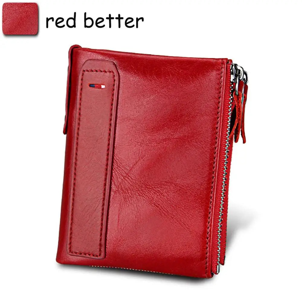Genuine Cow Leather Men Wallets RFID Double Zipper Card Holder High Quality Male Wallets Purse Vintage Coin Holder Men Wallets