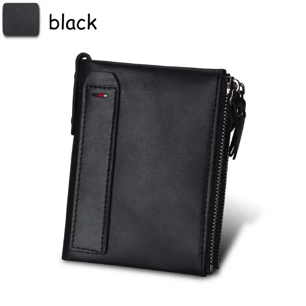 Genuine Cow Leather Men Wallets RFID Double Zipper Card Holder High Quality Male Wallets Purse Vintage Coin Holder Men Wallets