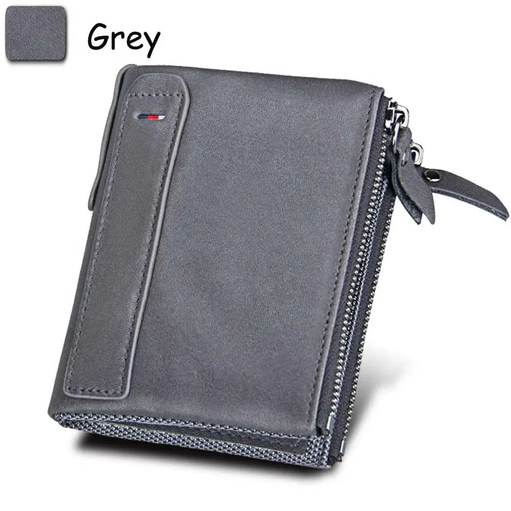 Genuine Cow Leather Men Wallets RFID Double Zipper Card Holder High Quality Male Wallets Purse Vintage Coin Holder Men Wallets