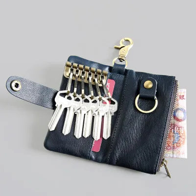 100% Genuine Leather Key Wallet Male Vintage Coin Purse Unisex Solid Key Men Key Holder Organizer Housekeeper Keys Bag