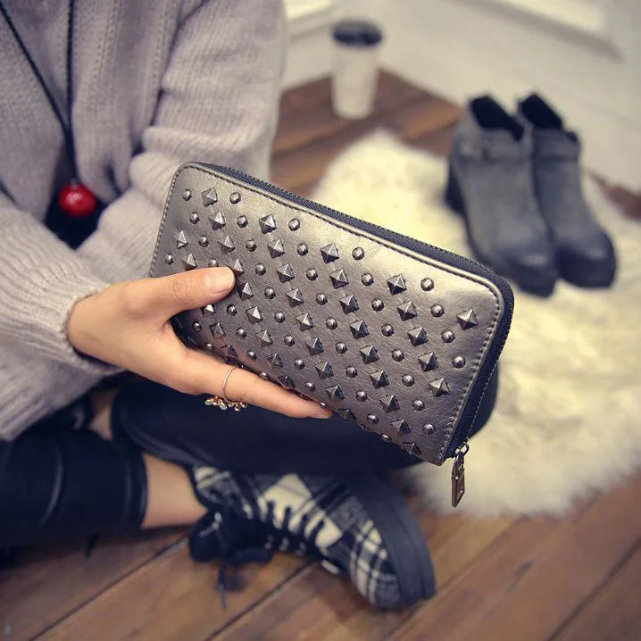 Luxury Rivet Wallet for Women, Female Purses, Designer Brand, Wallets for Women, 2024