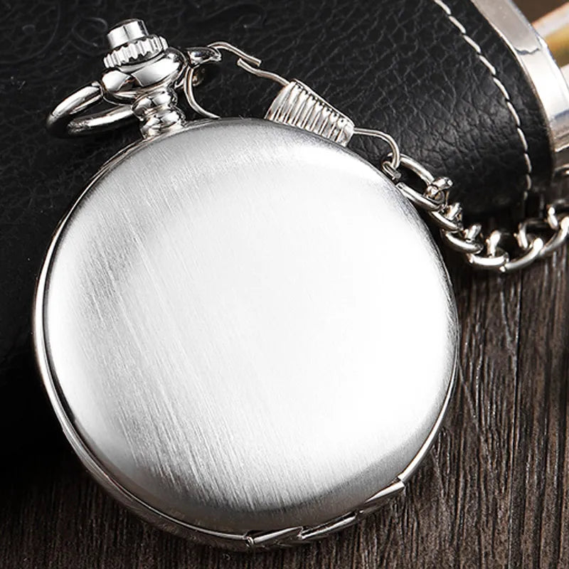Vintage Silver Pocket Watch Mechanical Man Hand Wind Steampunk Necklace Fob Watch Chain Roman Numerals Lady Clock For Women Men