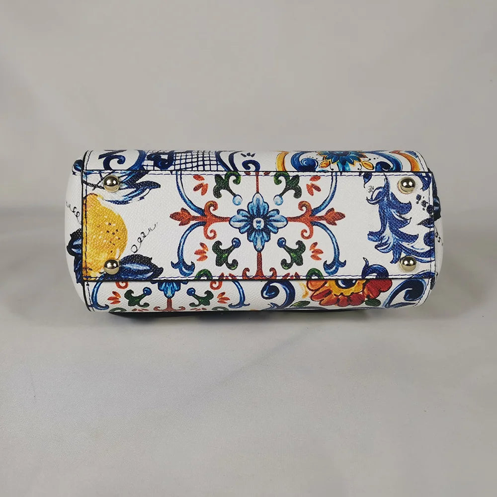 Women's Handbags Women's Shoulder Bags Handbags Leather Women's Messenger Bag Designer Lemon White Flowers