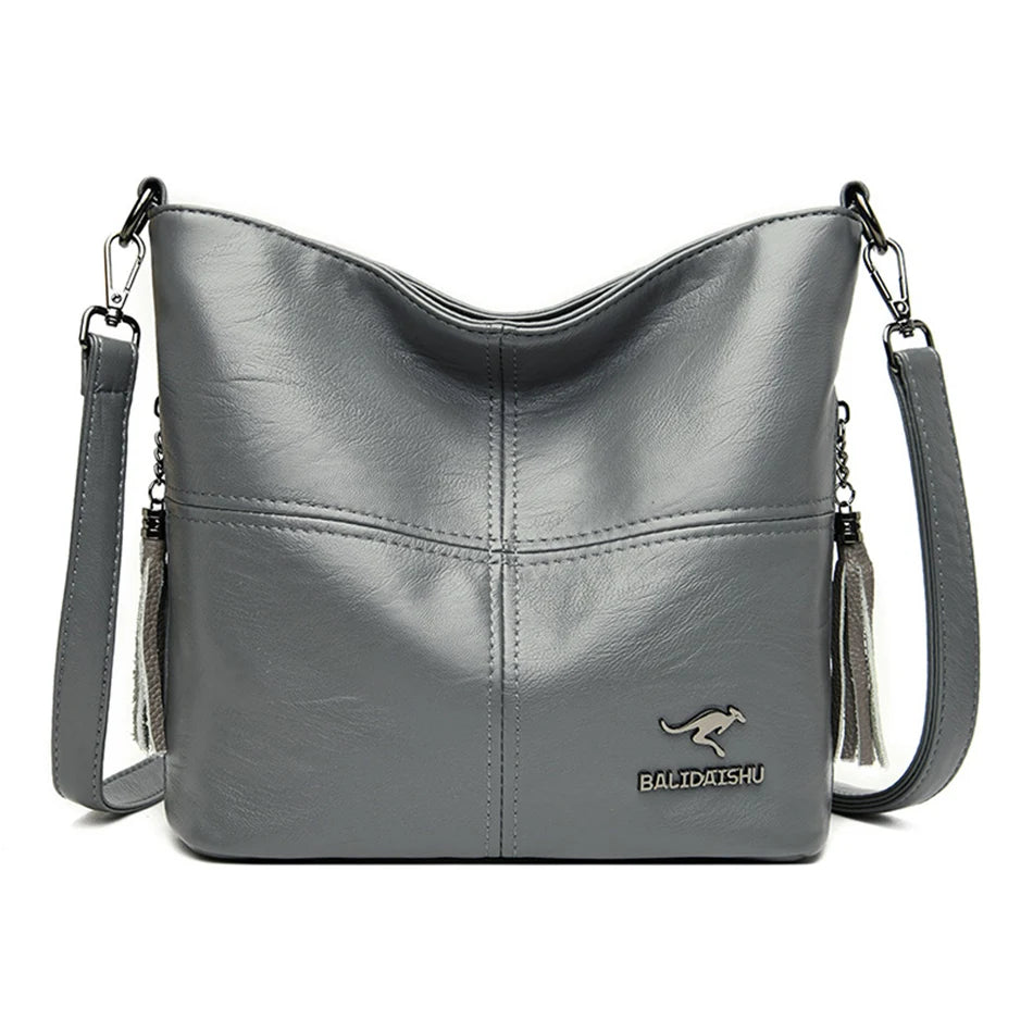 Female Shoulder Crossbody Bags for Women 2024 Ladies Soft High Quality Leather Luxury Kangaroo Brand Handbags Tassel Bucket Bag