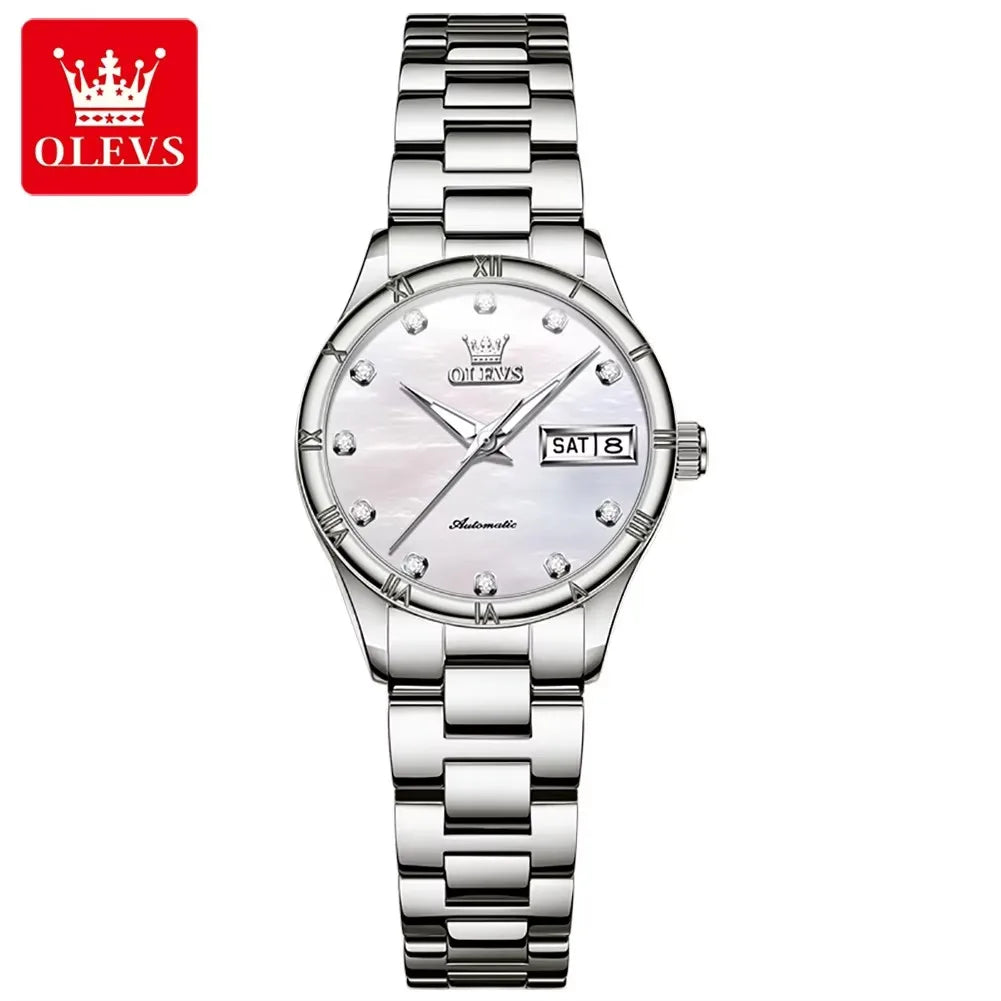 OLEVS 7030 Luminous Hands Diamond Watch Date Display Complete Calendar Function Automatic Mechanical Women's Watches for Ladies