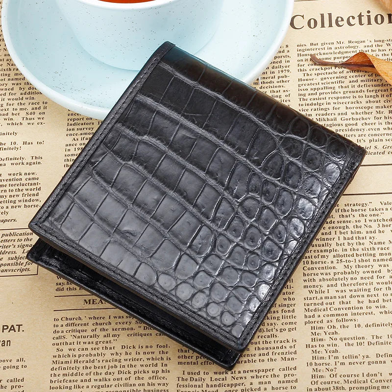 Classical Genuine Crocodile Belly Skin Men Short Bifold Wallet Card Holders Authentic Alligator Leather Male Small Clutch Purse