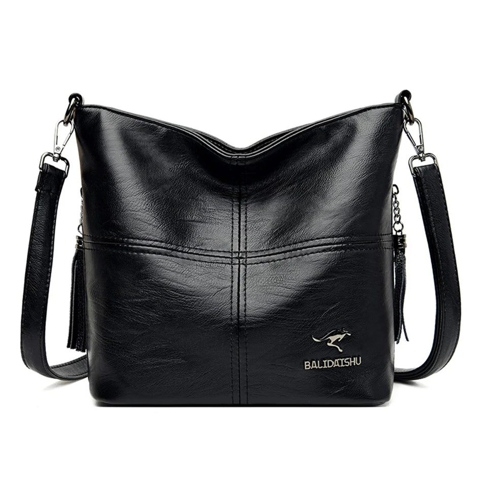Female Shoulder Crossbody Bags for Women 2024 Ladies Soft High Quality Leather Luxury Kangaroo Brand Handbags Tassel Bucket Bag