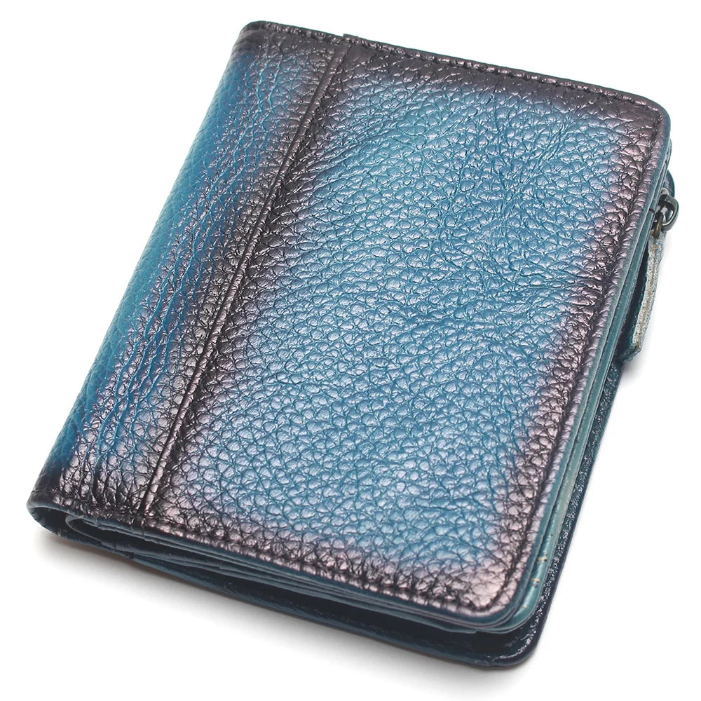 Natural Leather RFID Blocking Men's Top Layer Brushed Wallet Handmade Retro Pure Coin Purse