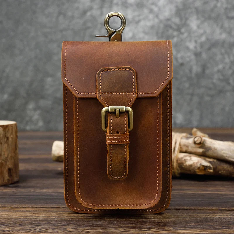 Luufan Leather Wait Bag For Men Travel Boy Belt Bag Vintage Brown Natural First Layer Cowhide Phone Waist Pack 2020