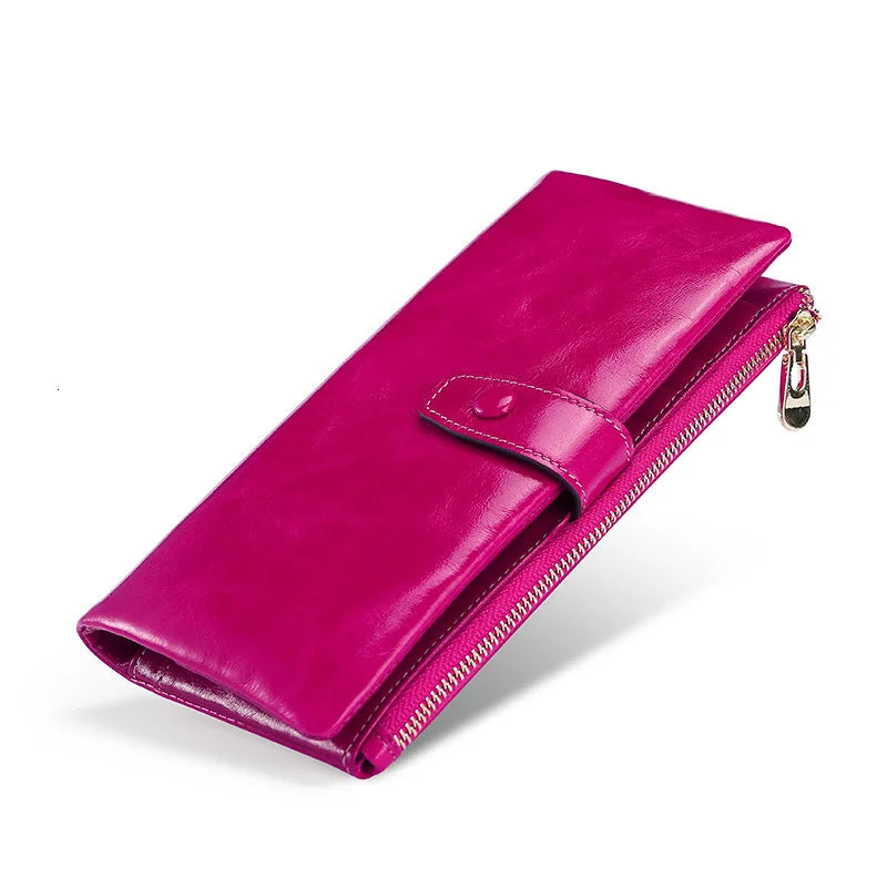 Genuine Leather Women Wallets Solid Purse Female Leather Long Womens Leather Wallet With Phone Case Coin Pokect Cartera Mujer