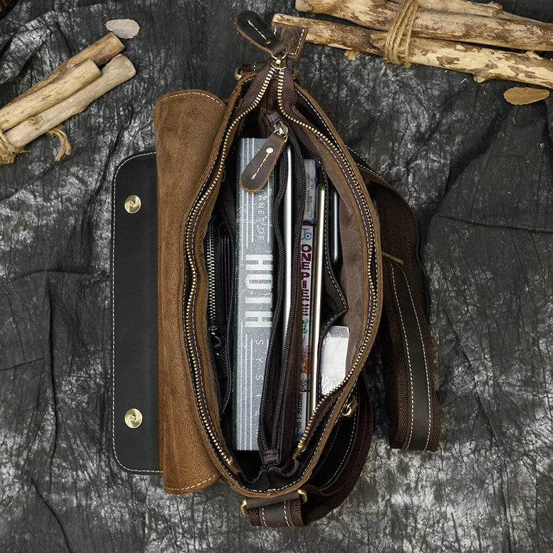 Vintage Crazy Horse Leather Men's Briefcases Laptop Bag Office Bags for Men Cover Messenger Bags Men's Leather Bag Computer Bags