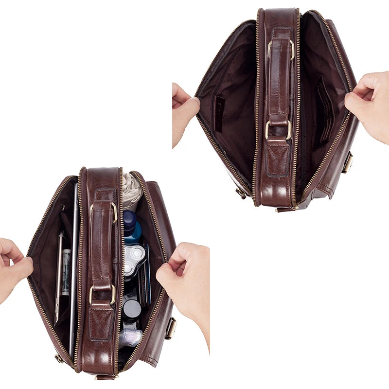 Men's Genuine Leather Shoulder Bag Fashion Male Real Cowhide Messenger Crossbody Bag Men Business Travel Handbag Boy Phone Bag