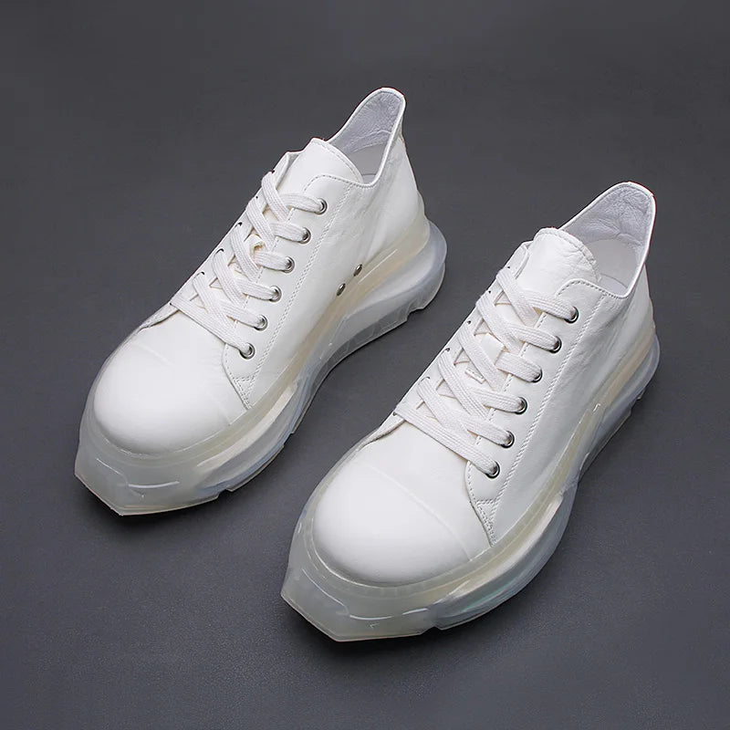 Men's shoes 2025 cowhide breathable casual shoes Comfortable sneakers platform board shoes Men's fashion white single shoes