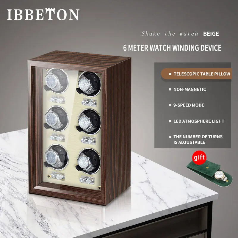 IBBETON Brand Luxury Wood Watch Winder High-End Leather Automatic Watches Box with Mabuchi Motor Watch Cabinet Clock Storage Box