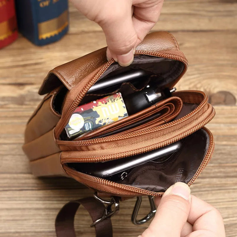 Men Messeger Bag Genuine Leather Flap Solid Multifunction Crossbody Phone Pouch Mobile Phone Credit Card Storage Bags