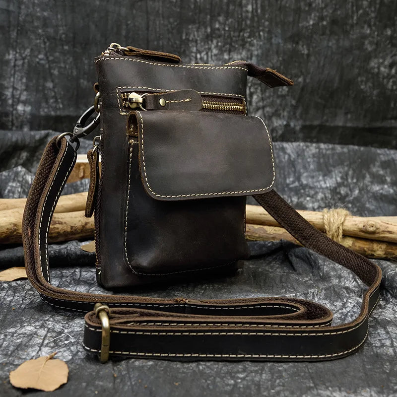 Crazy Horse Leather Waist Belt Bag Multifunction Casual Daily wait pack Small Messenger Shoulder Bag mini Designer Phone Pouch