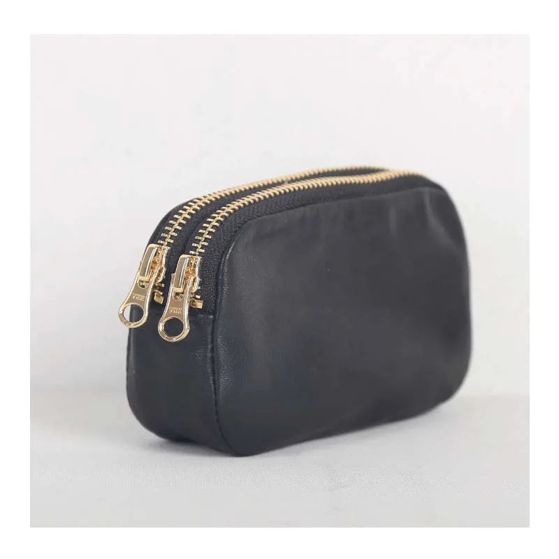Storage Coin Purses Genuine Leather Luxury Handmade Double Zipper Coin Pouch Casual Organizer Card Wallet Cowhide Mini Pack