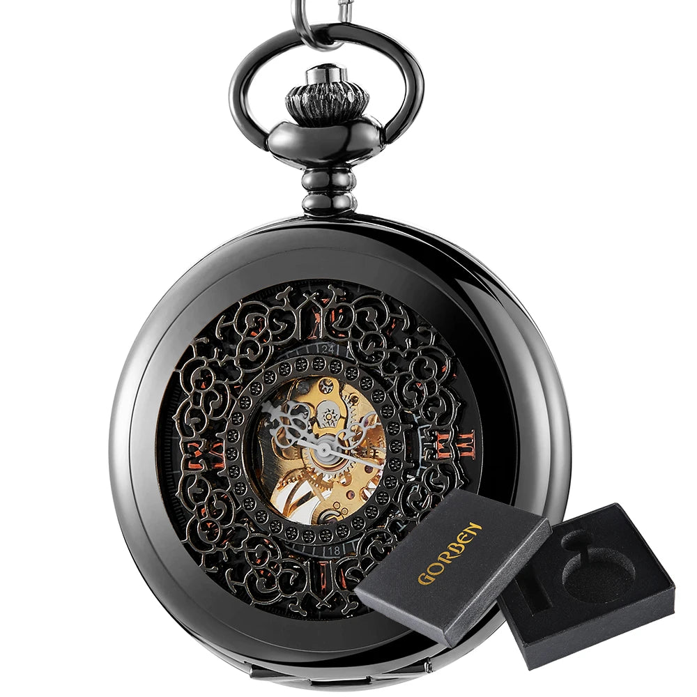 Luminous Hand Winding Mechanical Pocket Watch Pendant Bronze Classical Vintage Hollow Cover Analog for Men Watches Clock Gift