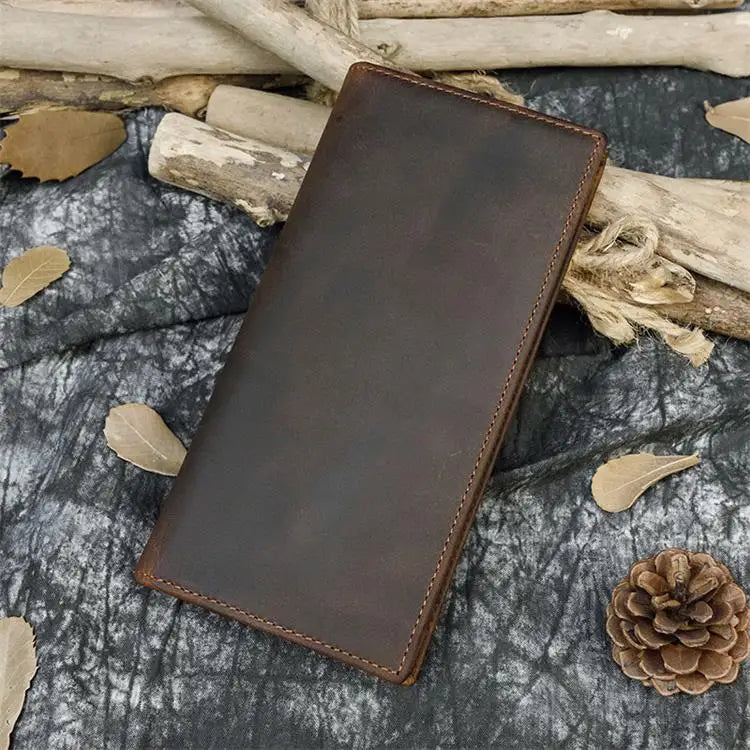 Luufan High Quality Genuine Leather Long Wallet Bifold Men Purse With Photo Coin Business Card Slot Leather Male Wallet Brown