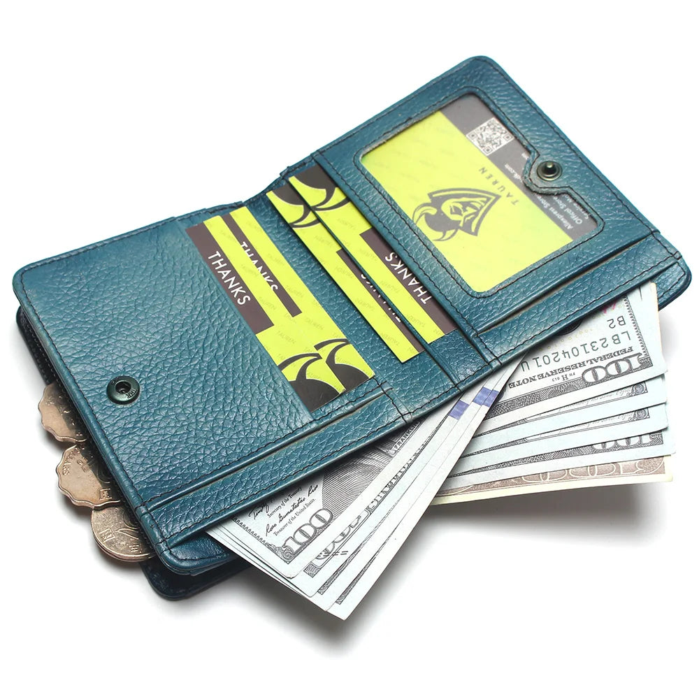 Natural Leather RFID Blocking Men's Top Layer Brushed Wallet Handmade Retro Pure Coin Purse
