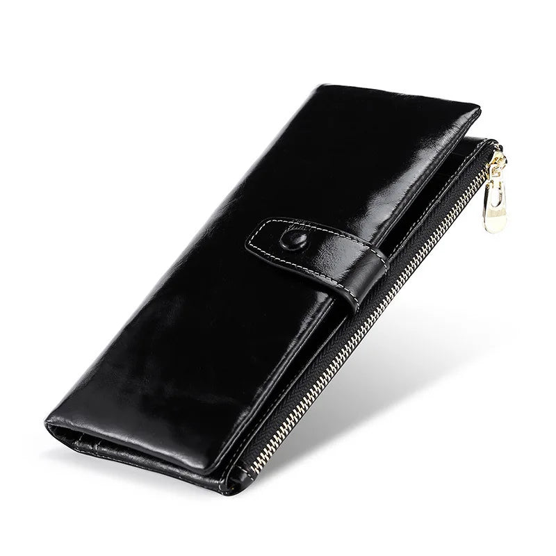 Genuine Leather Women Wallets Solid Purse Female Leather Long Womens Leather Wallet With Phone Case Coin Pokect Cartera Mujer
