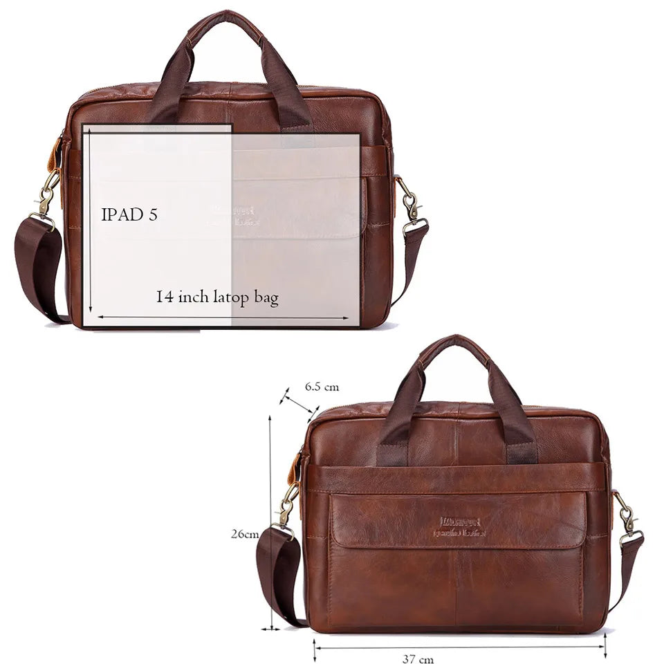Men Genuine Leather Handbag Fashion Office 14 inch Laptop Briefcase Bag Male Computer Shoulder Bags Men's Business Document Bag