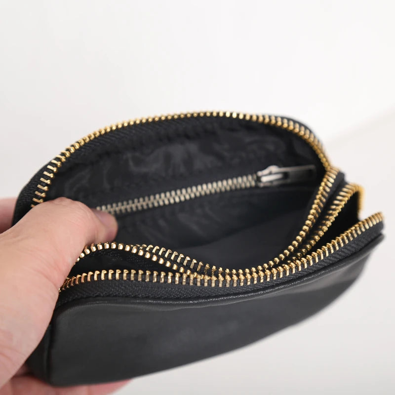 Storage Coin Purses Genuine Leather Luxury Handmade Double Zipper Coin Pouch Casual Organizer Card Wallet Cowhide Mini Pack