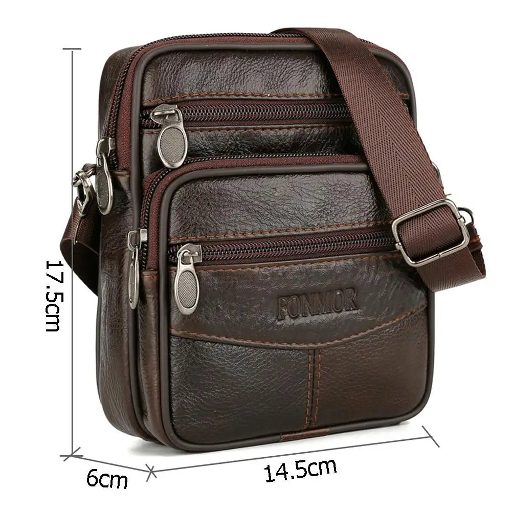 Men's Leather Small Messenger Bag Multi-Pockets Business Satchels Genuine Leather Crossbody Bags Fanny Belt Packs Phone Pouch